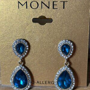 Blue Monet Tear Drop Crystal  Earrings
